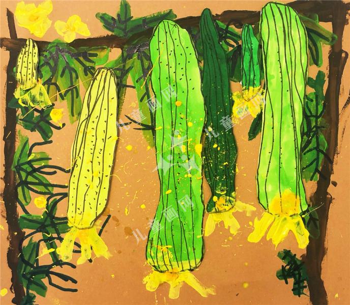 奶奶菜园里的瓜场景绘画