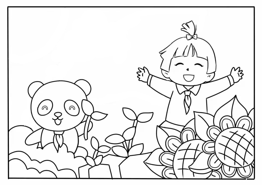 步骤3：在右边画可爱的小朋友。