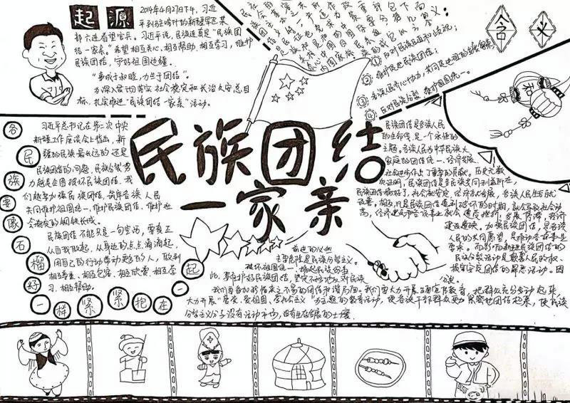 民族团结一家亲主题手抄报绘画-图1