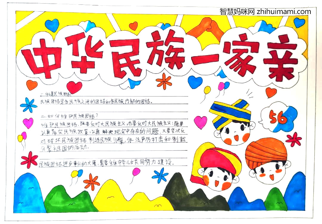 民族团结一家亲主题手抄报绘画-图3