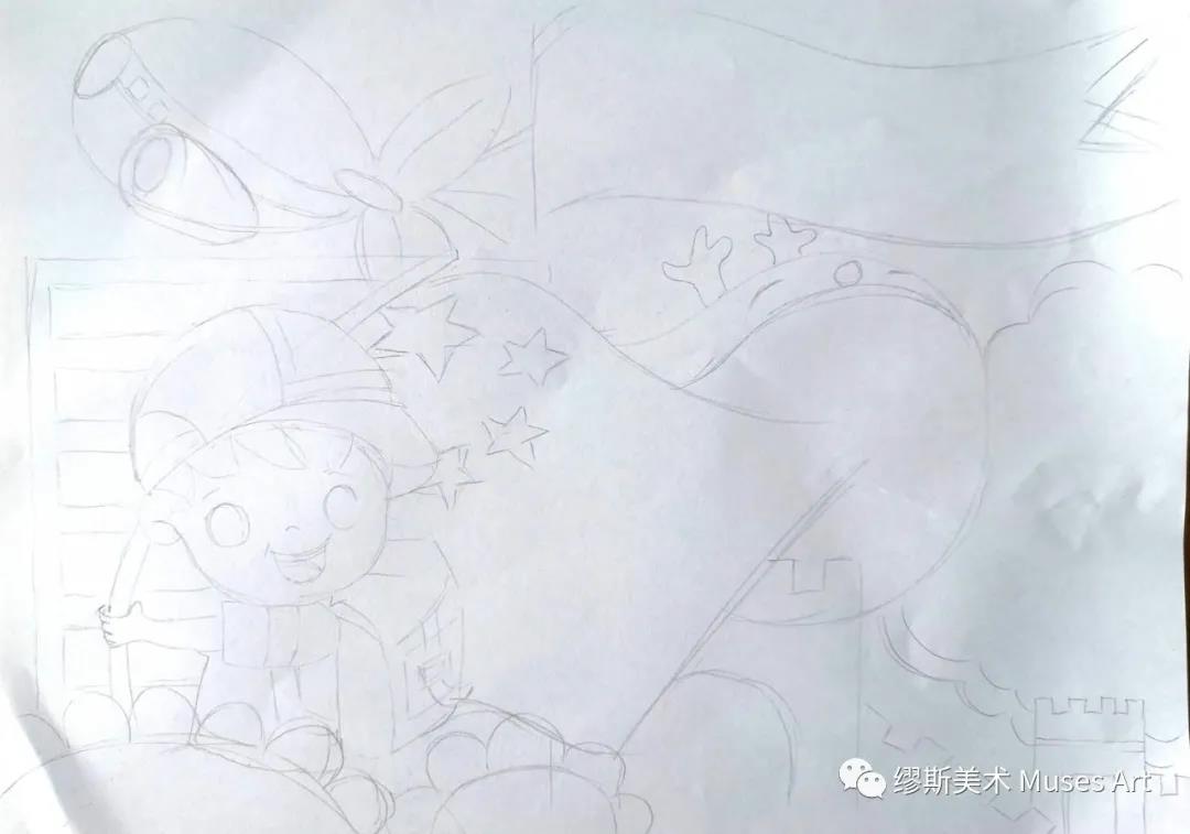 步骤1：绘画时用铅笔起稿，轻轻画。