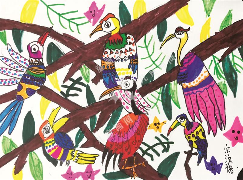 五彩的鸟儿手绘欣赏