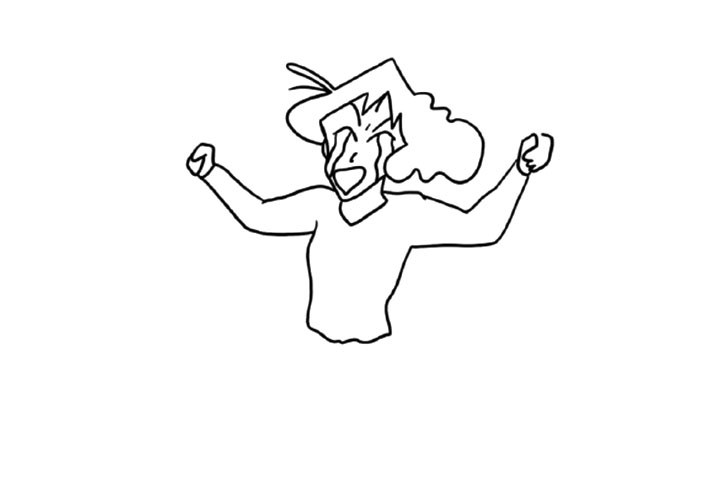 步骤2：给美伢画一个狂流眼泪的小表情还有握紧的拳头。