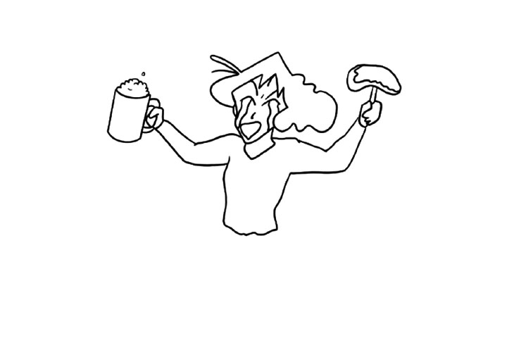 步骤3：加上握紧的啤酒和牛排。