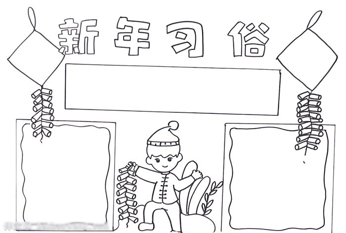 漂亮的新年习俗手抄报怎么画-图2