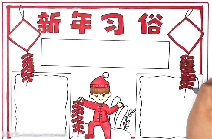 漂亮的新年习俗手抄报怎么画-图3