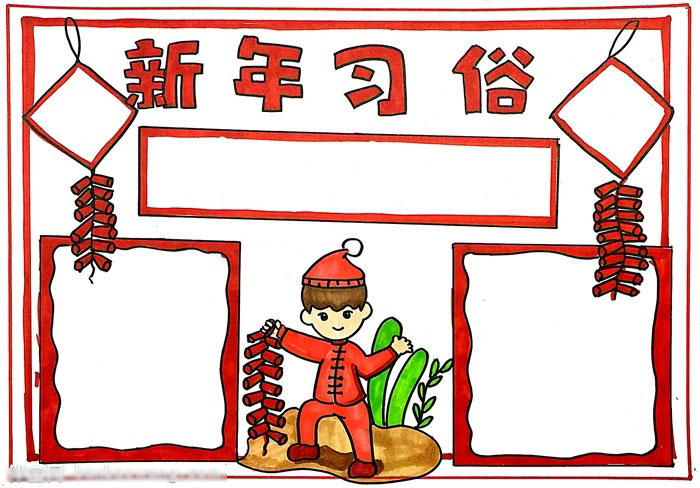 漂亮的新年习俗手抄报怎么画-图4