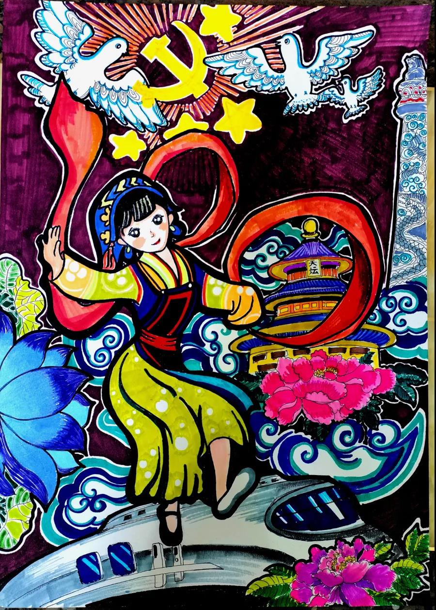 建党100周年小学生画画作品-图2