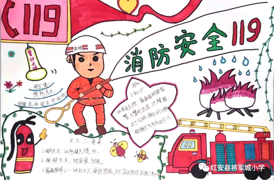 爱护校园财产保护消防设备手抄报-图1