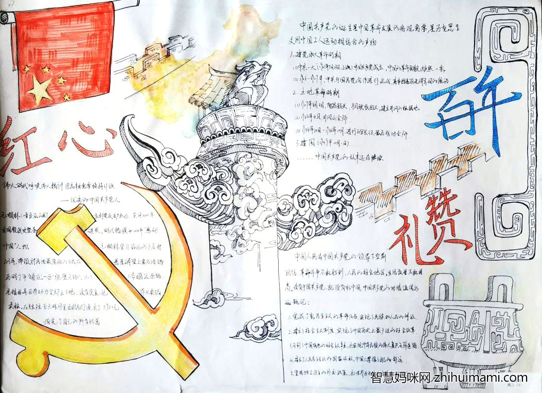 建党百年-红星照耀中国手抄报绘画-图7
