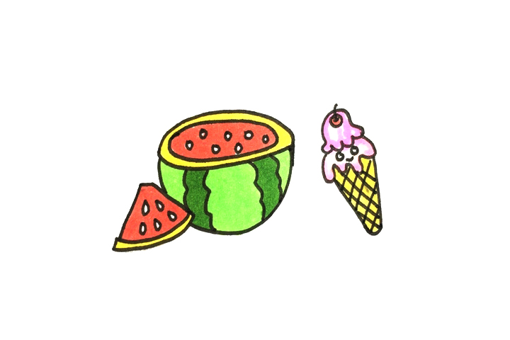 夏天的标配食物 西瓜和冰激凌