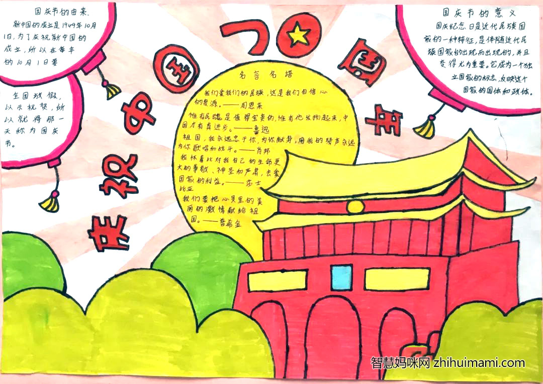 庆祝中国72周年手抄报绘画-图3