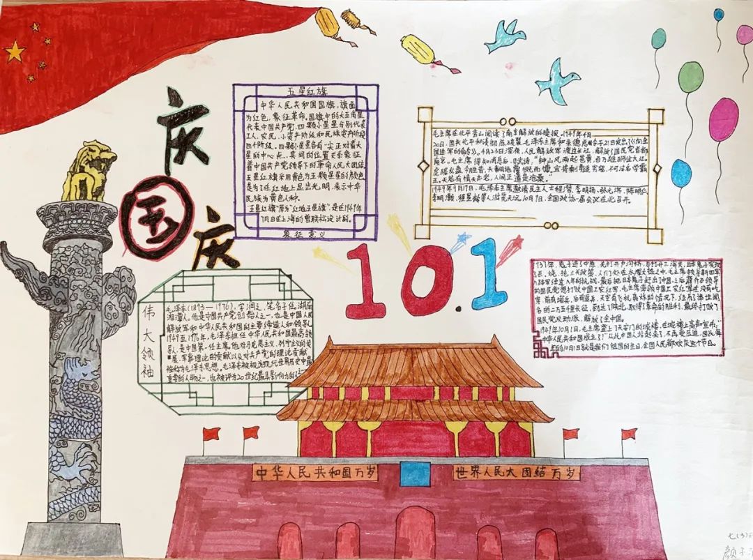 国庆快乐手抄报绘画简单-图1