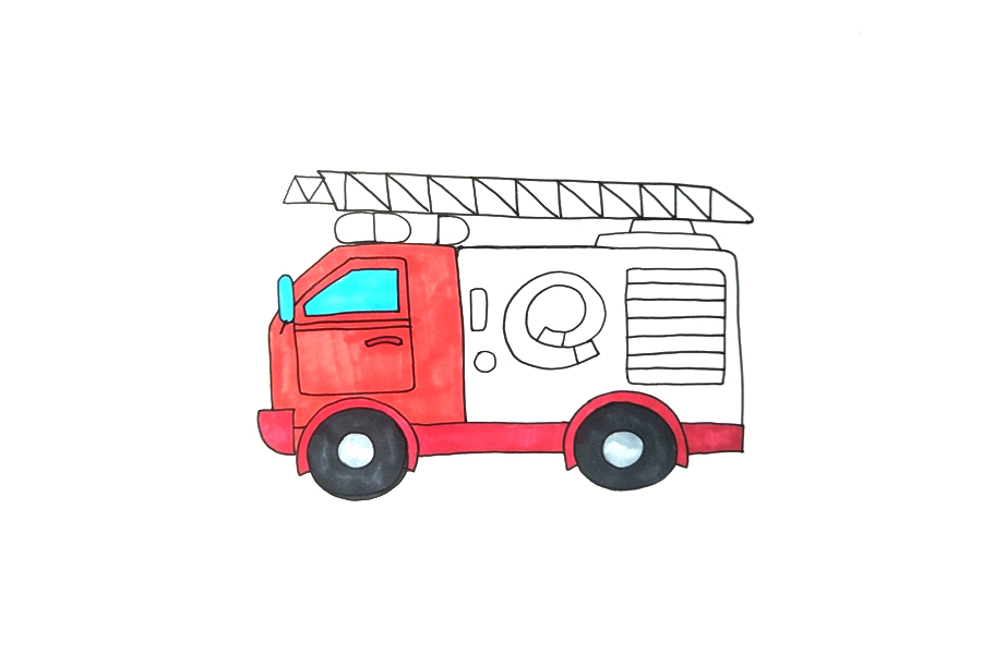 消防车简笔画的详细画法-图5