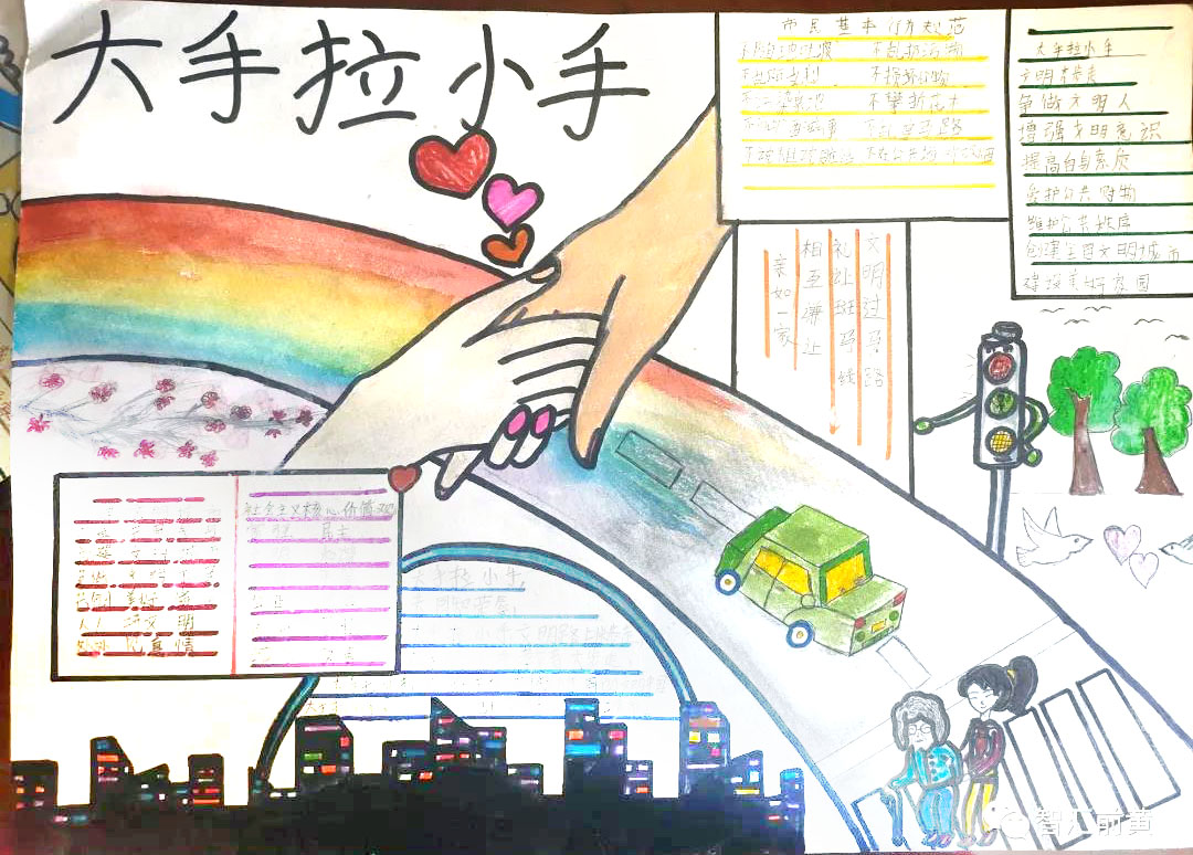 小手拉大手共创文明城手抄报绘画-图4
