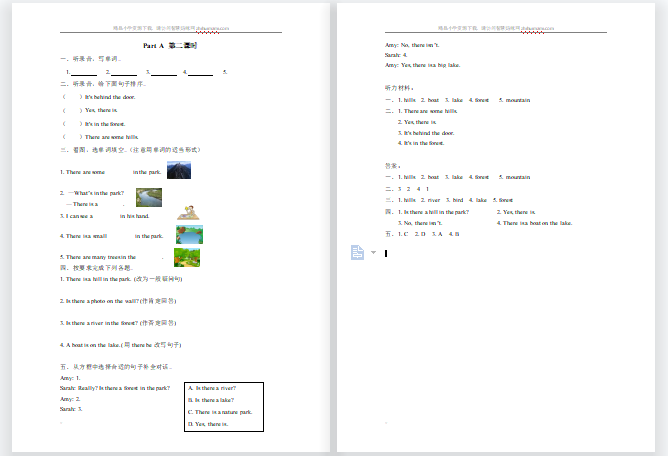 含听力2021年pep五年级上册Unit 6 Part A第2课时练习题及答案-第1张
