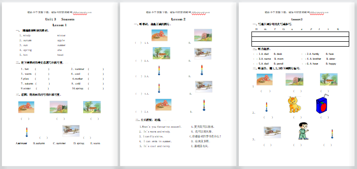 新起点英语二年级下册Unit 3 Seasons练习题-第1张