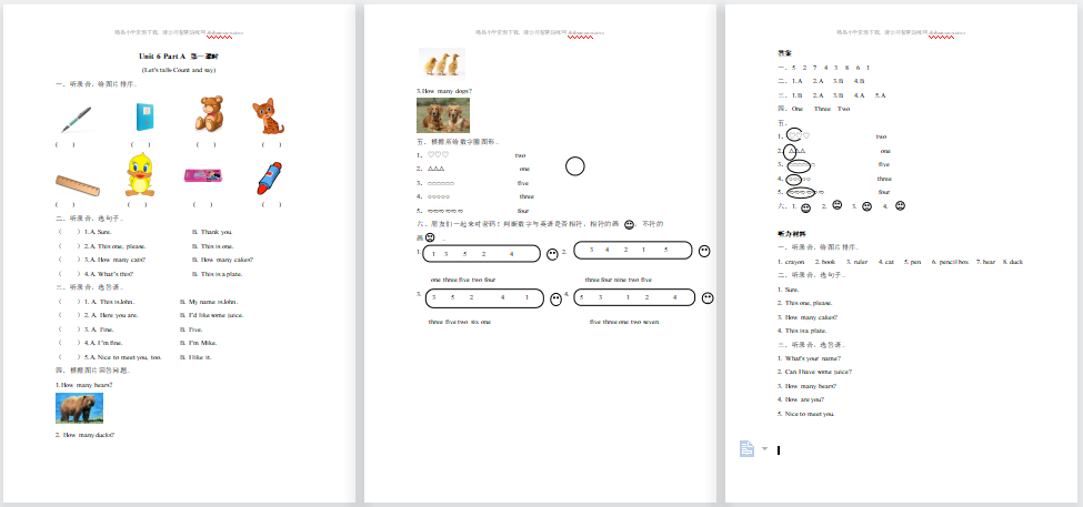 含听力2021年pep三年级上册Unit 6 Part A第1课时练习题及答案-第1张