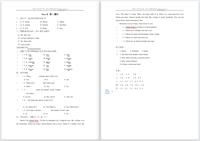 含听力2021年pep五年级上册Unit 6 Part B第3课时练习题及答案-第1张