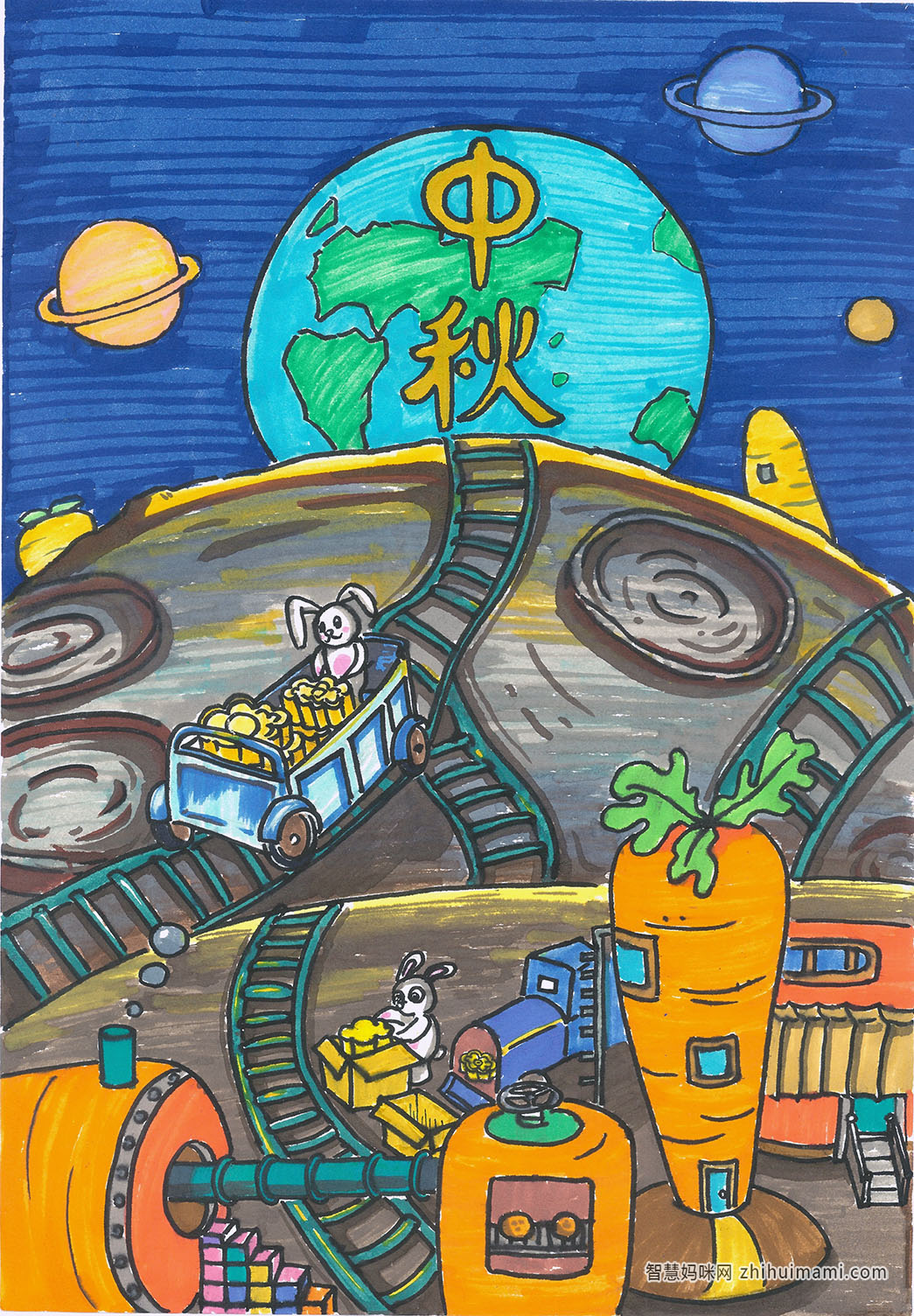 中秋创意画-玉兔工厂