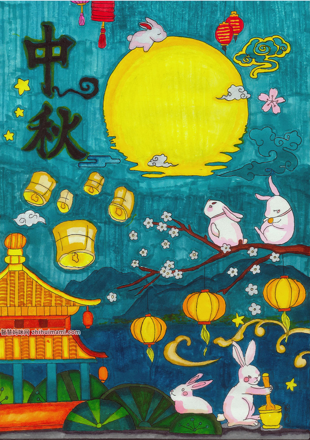 中秋节儿童画比赛作品一等奖