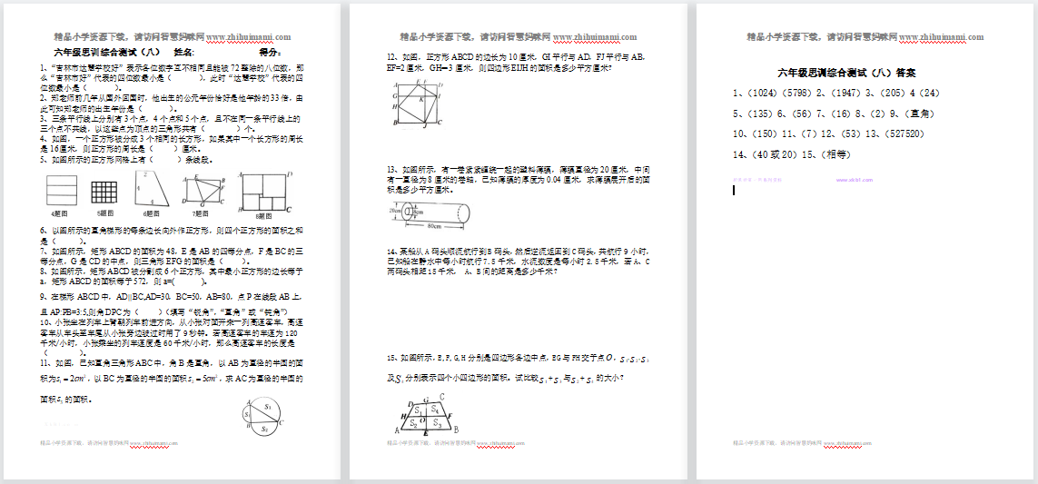 六年级思维训练综合测试及答案8-第1张