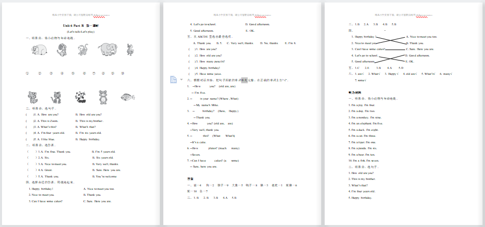 含听力2021年pep三年级上册Unit 6 Part B第1课时练习题及答案-第1张