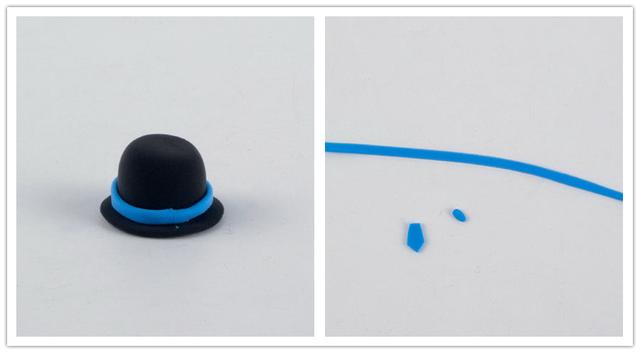 步骤6：做出黑色的帽子，然后再搓一根蓝色细条准备做装饰。