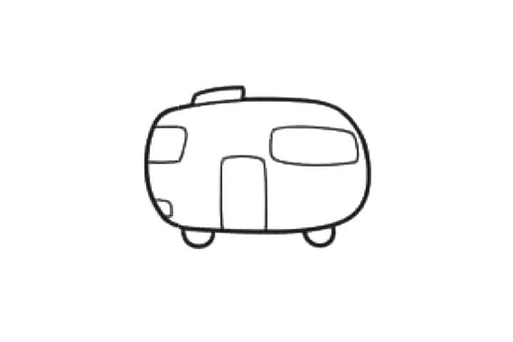 步骤3：画上车门、车窗和车灯。