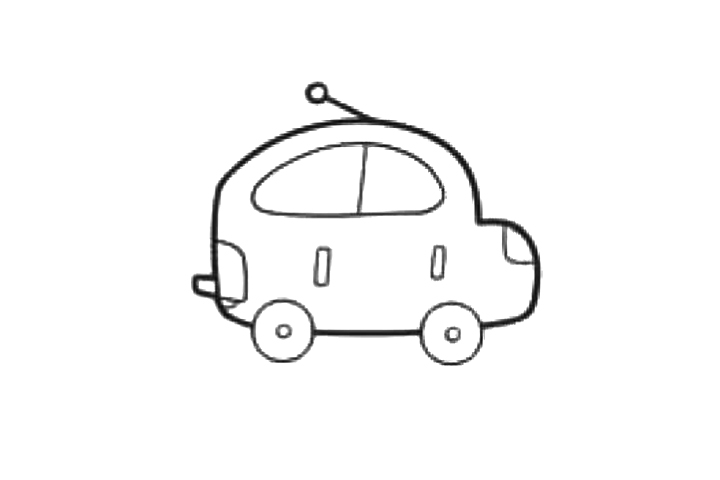 步骤3：画出车窗、车把手和车灯。