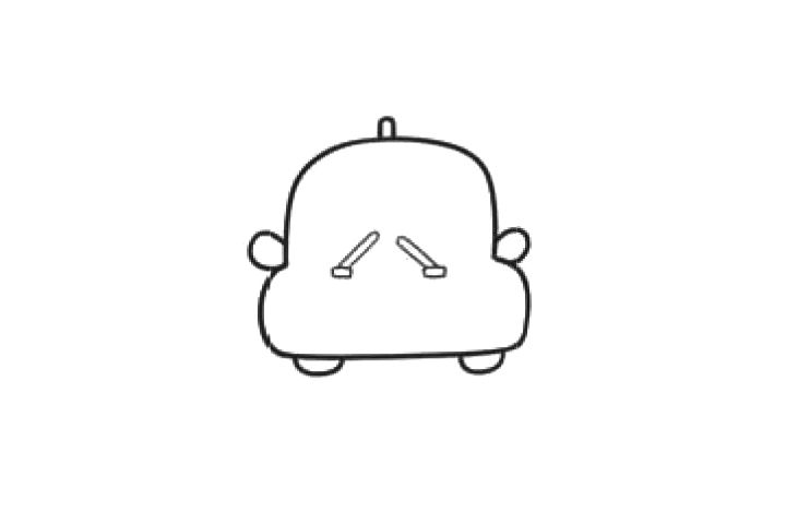 步骤2：画出雨刷、顶灯、轮胎和后视镜。