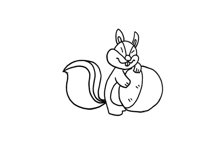 抱着松果的可爱小松鼠简笔画画法步骤-图3