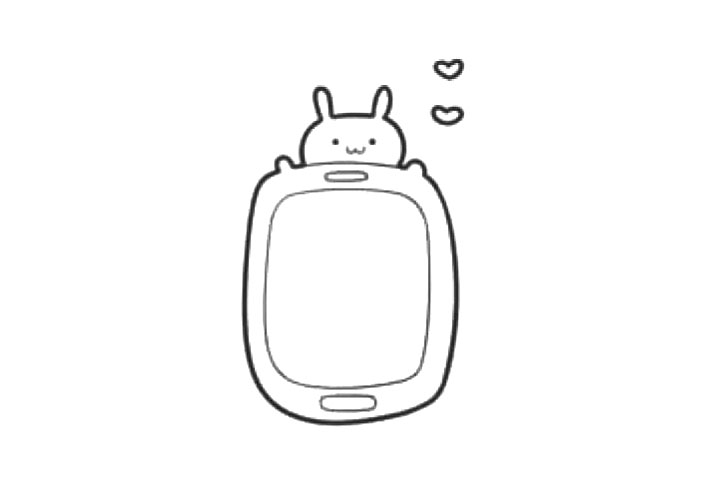 步骤4：画出兔子的表情，添加小爱心。