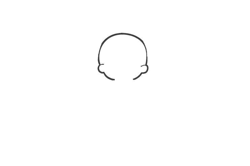步骤1：先画脸的形状，也要画出耳朵。