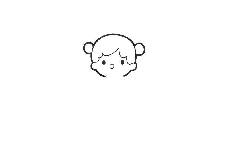 步骤2：画出女孩的发型和五官。