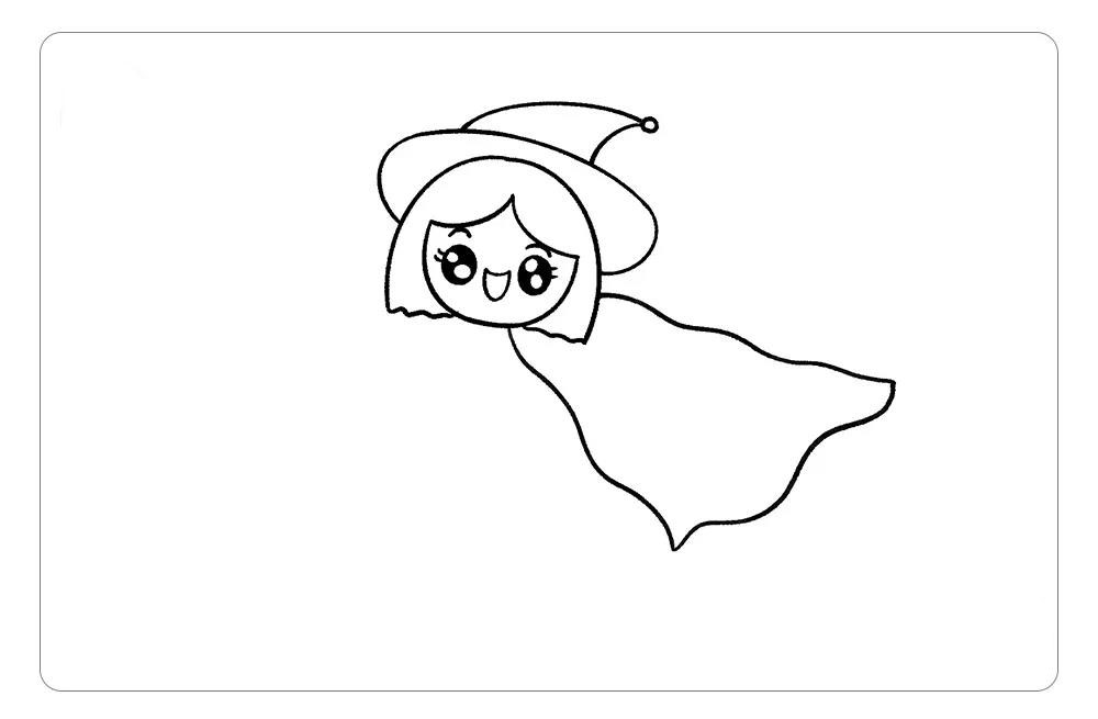 步骤5：在头部的下方画一条大大的披风。