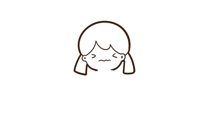 步骤2：画出女孩的辫子和五官。