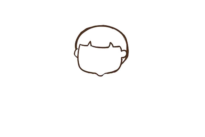 步骤1：先画出简单的脸型和刘海。