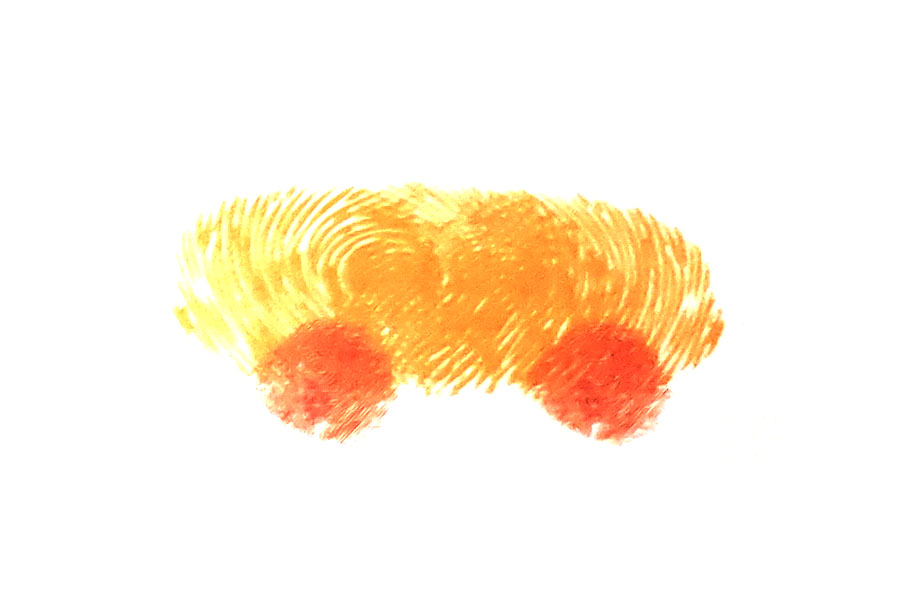 步骤3：再用小拇指蘸取颜料，按出出租车的车轮。