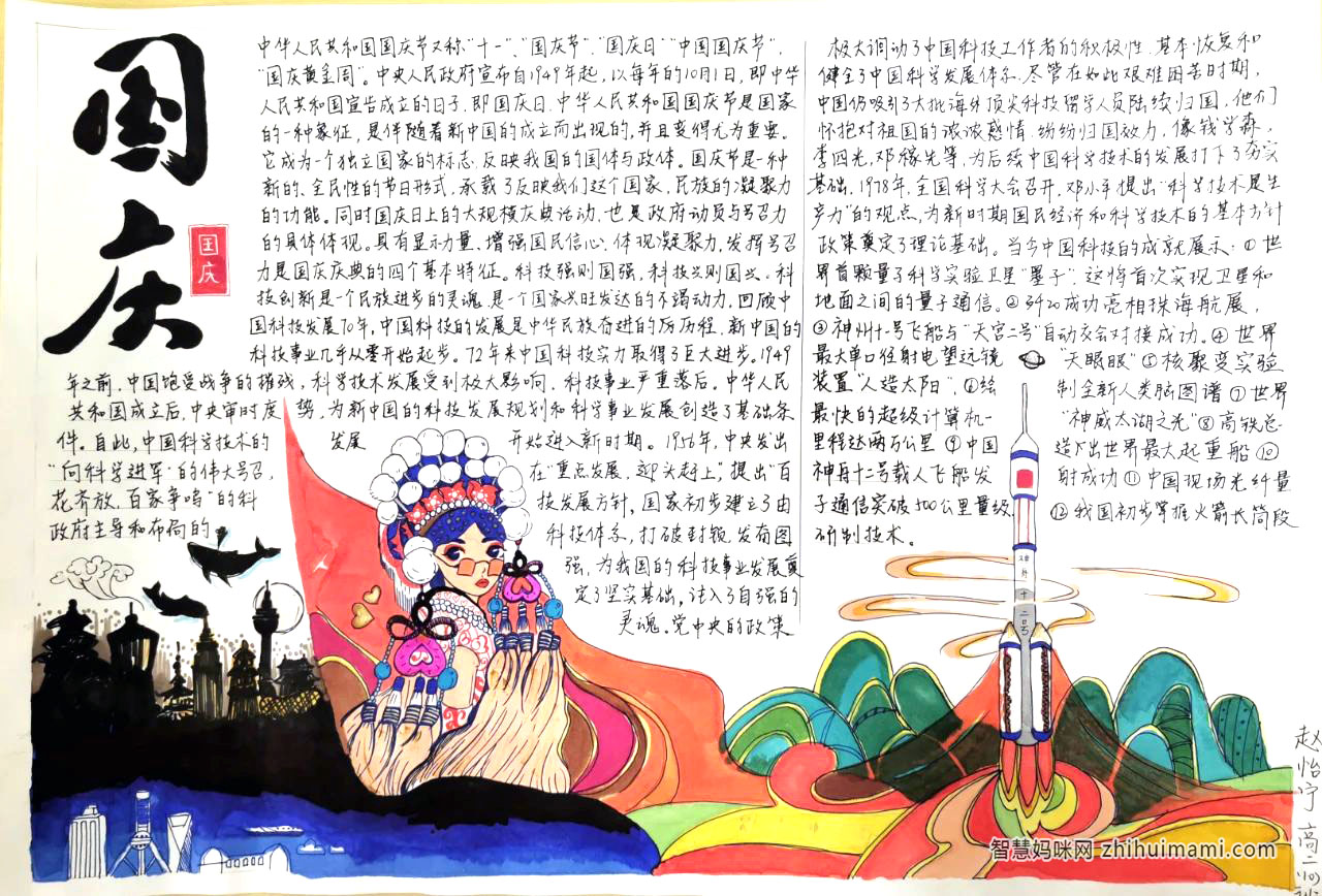"喜迎国庆，寻梦航天"主题手抄报-图1