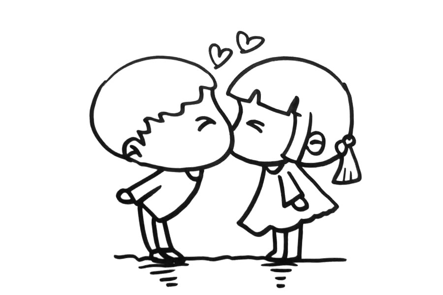 情人节情侣简笔画 亲吻人物简笔画-图5
