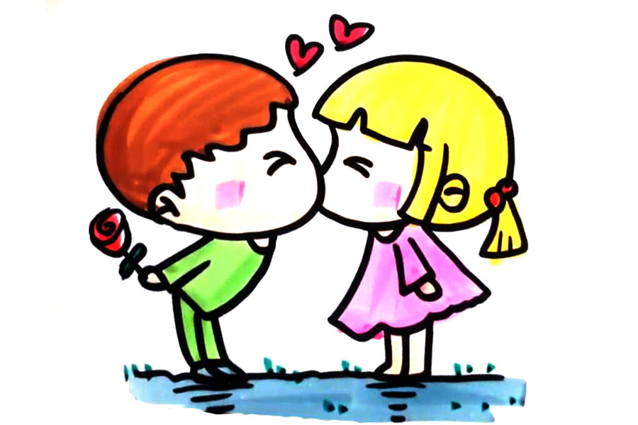 情人节情侣简笔画 亲吻人物简笔画