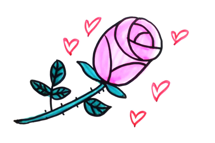 粉色玫瑰花怎么画