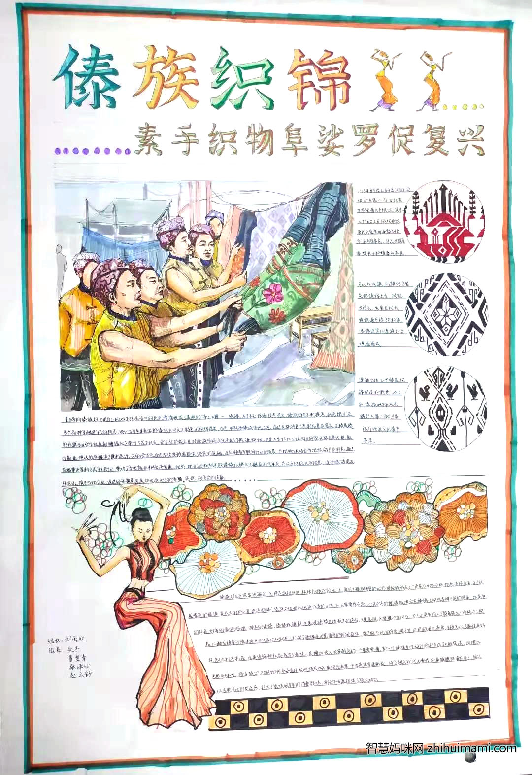 步骤1：《傣族织锦》，云南省西双版纳傣族自治州地方传统手工织锦技艺之一，国家非物质文化遗产之一。 傣族女性，传承织锦工艺，带动经济发展。