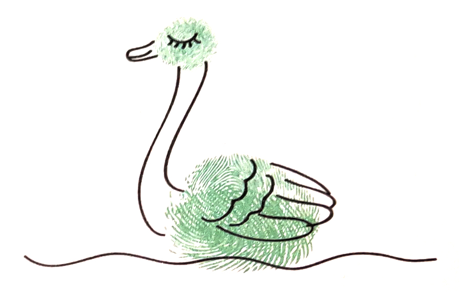 幼儿园小朋友都能学会的天鹅指印画