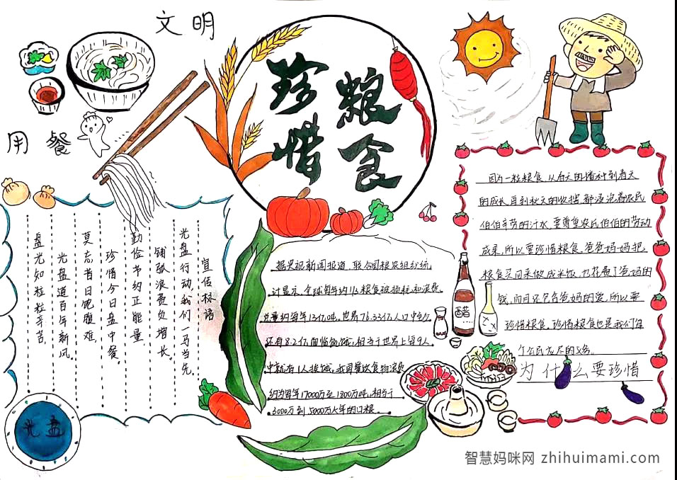 步骤2：《珍惜粮食》作品简介：「惜衣有衣，惜食有食」。中华民族自古以来就有惜粮的传统，也正是这种美德铸就了我们绵延不绝的灿烂文化，厉行节约，杜绝浪费，这都是我们宝贵的财富，无论何时都不能丢。