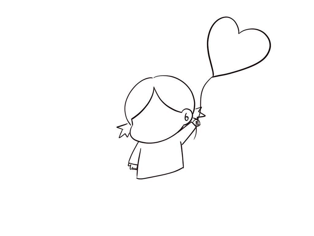 牵着爱心气球的小女孩简笔画画法步骤-图5