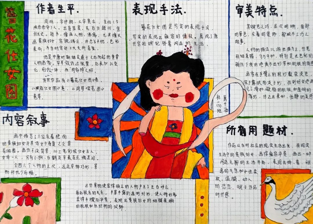 关于簪花仕女图的手抄报绘画-图5