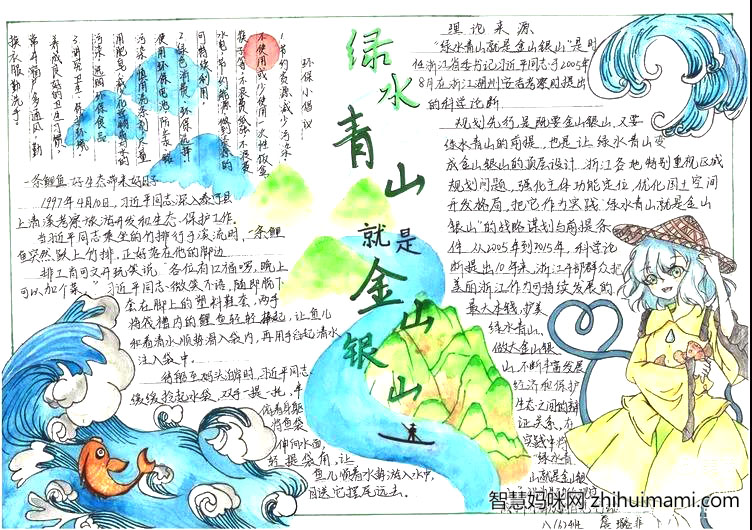 绿水青山就是金山银山主题手抄报-图1