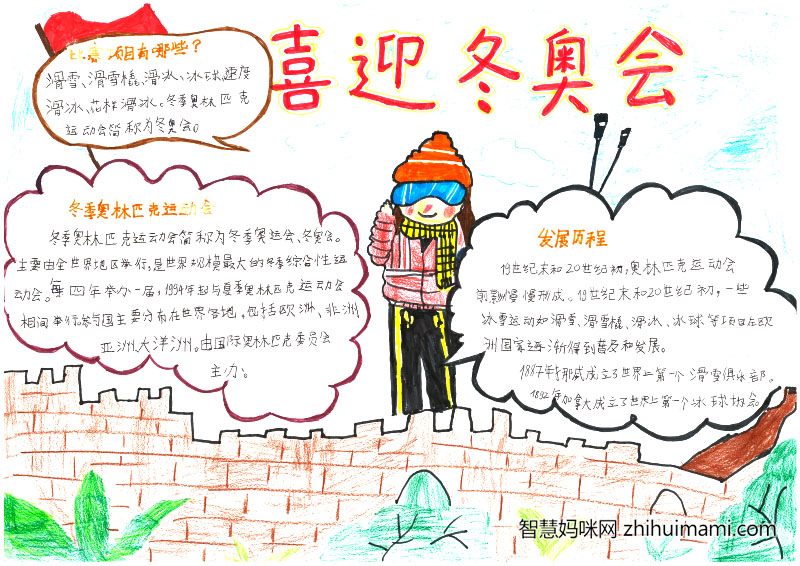 喜迎北京冬奥会手抄报绘画（文字简单）-图1